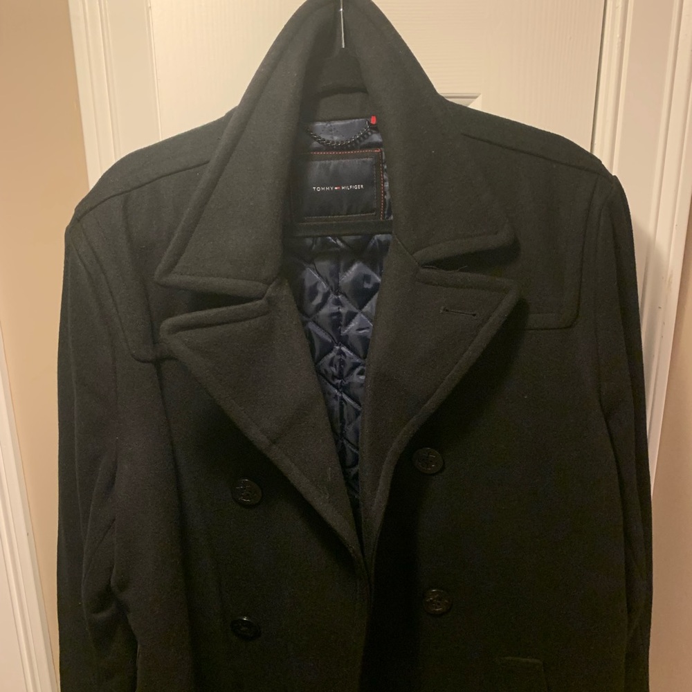 Tommy Hilfiger Men's Addison Wool-Blend Trim Fit Peacoat